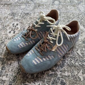 Circus by Sam Edelman Suede Sneakers with Striped Fabric Panels - Blue & Tan
